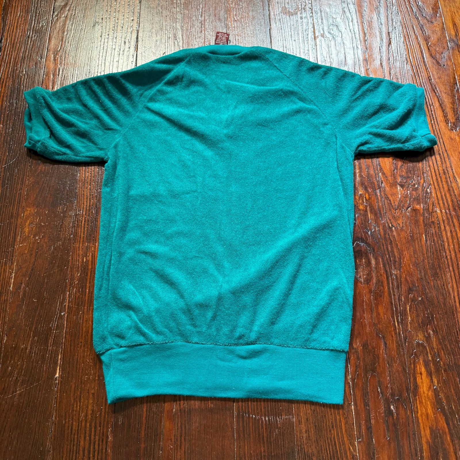 Vintage 80s Finish Line Velour Shirt Mens S Teal Green Striped V Neck — image 7 of 8